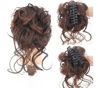 Chignon décoiffé à pince, postiche ondulé, bouclé, chignon ébouriffé, extensions capillaires synthétiques(Light Brown)