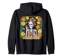 Chignon Décoiffé Femme Squelette Café Floral Jamais Mieux Sweat à Capuche