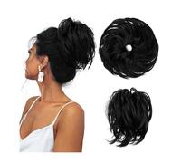 Chignon décoiffé, postiche ondulé et bou houchou synthétique, extensions de cheveux chignon épais, postiches for femme, look élégant ou chic(Jet black)