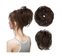 Chignon décoiffé, postiche ondulé et bou houchou synthétique, extensions de cheveux chignon épais, postiches for femme, look élégant ou chic(Dark brown)