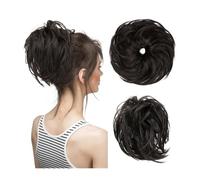 Chignon décoiffé, postiche ondulé et bou houchou synthétique, extensions de cheveux chignon épais, postiches for femme, look élégant ou chic(Black brown)