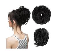 Chignon décoiffé, postiche ondulé et bou houchou synthétique, extensions de cheveux chignon épais, postiches for femme, look élégant ou chic(Off black)