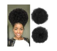 Chignon désordonné Afro Puff Cordon Queue de Cheval pour Femmes, 8/10 pouces Synthétique Afro Crépus Bouclés Chignon Extension Postiches Clip en Cordon Queue de Cheval Postiches Vrais Chignons de