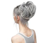 Chignon donut synthétique bou houchou, chignon décoiffé élastique, postiche, queue de cheval blonde for femme Ponytail Extension(Grey white)
