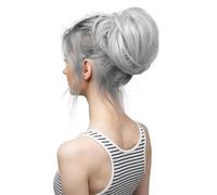 Chignon donut synthétique bouclé, chouchou, chignon décoiffé élastique, postiche, queue de cheval blonde for femme Ponytail Extension(Light Silver Grey)