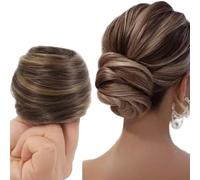 Chignon élastique réglable en désordre, postiche marron clair réutilisable d'aspect naturel pour un usage quotidien et professionnel