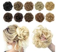 Chignon en Cheveux synthétiques en désordre, chouchous, Faux Cheveux, Bande tressée, postiche élastique, Queue de Cheval bouclée for Femmes Hair Ponytail for Women Girls(Golden Auburn)