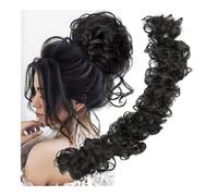 Chignon enroulé DIY, chignon décoiffé, chignon bouclé, ondulé, chouchou, extensions, queue de cheval longue Ponytail Extension(Jet black)