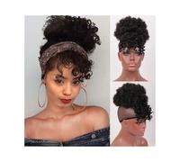 Chignon Extension capillaire synthétique à clip, chignon afro bou vec frange, queue de cheval cordon serrage Postiches(2)
