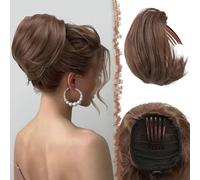 Chignon, Extension de chignon synthétique court for femme: réalisez facilement des chignons et des queues de cheval avec un peigne et un cordon de serrage. Extensions de cheveux(Dark brown)