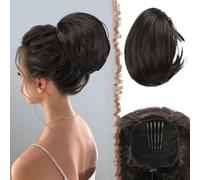Chignon, Extension de chignon synthétique court for femme: réalisez facilement des chignons et des queues de cheval avec un peigne et un cordon de serrage. pour femme(Brown black)