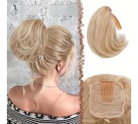 Chignon, Extension de chignon synthétique court for femme: réalisez facilement des chignons et des queues de cheval avec un peigne et un cordon de serrage. Perruques(Gold)