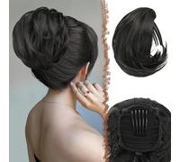 Chignon, Extension de chignon synthétique court for femme: réalisez facilement des chignons et des queues de cheval avec un peigne et un cordon de serrage. pour femme(Black)