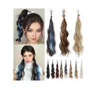 Chignon Extension de queue cheval synthétique ondulée 43 cm long avec élastique for augmenter le volume des cheveux Postiches(Black pink)