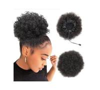 Chignon Extensions de cheveux humains crépus bouclés, queue cheval, chignon afro bouffant avec cordon serrage, 10,2 cm, 15 Postiches(8inches)