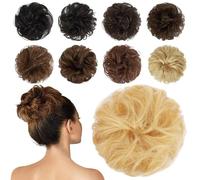 Chignon humain désordonné, 100 % cheveux humains ondulés, bouclés, chouchou étouffés, pour femmes et filles, blond clair