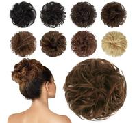 Chignon humain désordonné, 100 % cheveux humains ondulés, bouclés, chouchou étouffés, pour femmes et filles, blond clair