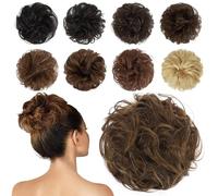 Chignon humain désordonné, 100 % cheveux humains ondulés, bouclés, chouchou étouffés, pour femmes et filles, blond clair