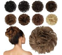 Chignon humain désordonné, 100 % cheveux humains ondulés, bouclés, chouchou étouffés, pour femmes et filles, blond clair