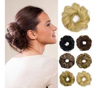 Chignon humain désordonné, chouchou ébouriffé, pièces de chignon ébouriffé, postiche chignon, cheveux ondulés, bouclés, extension de queue de cheval, véritable chignon