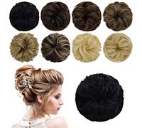 Chignon humain désordonné, chouchou ébouriffé, pièces de chignon ébouriffé, postiche chignon, cheveux ondulés, bouclés, extension de queue de cheval, véritable chignon
