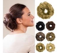 Chignon humain désordonné, chouchou ébouriffé, pièces de chignon ébouriffé, postiche chignon, cheveux ondulés, bouclés, extension de queue de cheval, véritable chignon