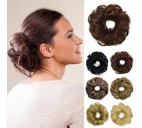 Chignon humain désordonné, chouchou ébouriffé, pièces de chignon ébouriffé, postiche chignon, cheveux ondulés, bouclés, extension de queue de cheval, véritable chignon