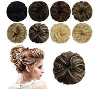 Chignon humain désordonné, chouchou ébouriffé, pièces de chignon ébouriffé, postiche chignon, cheveux ondulés, bouclés, extension de queue de cheval, véritable chignon