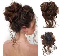 Chignon Perruque tête sphérique mode femme grosse poignée longue barbe cheveux bouclés en désordre Bague chignon cheveux bouclés femme sac(Brown)