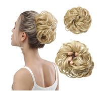 Chignon postiche cheveux - Lot 2 - Blond cendré clair bou onut élastique pour femme fille VoltPulse