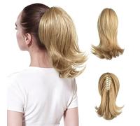 Chignon Postiche Décoiffé pour Femmes 12 pouces femmes cheveux mi-longs légèrement déformés queue de cheval griffe Clip Style Extension perruque bouclés chignon(California Blonde)