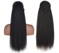Chignon Postiche Décoiffé pour Femmes 24 pouces de long droite Afro synthétique enroulée autour cheveux queue cheval bouclés naturels droits avec cordon serrage(Drawstring-1)