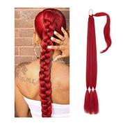 Chignon Postiche Décoiffé pour Femmes 26/34 pouces de long tressé queue cheval allongeant synthétique bandeau harnais perruque pièce chignon for un usage quotidien des femmes(Red,34inches)
