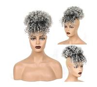 Chignon Postiche Décoiffé pour Femmes Afro High Bubble Hair Bun Drawstring Ponytail avec Bangs Synthétique Court Curly Extension for les femmes noires(Q35 1BT0906)