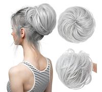 Chignon Postiche Décoiffé pour Femmes Chignon de cheveux synthétiques avec élastique en caoutchouc perruque chignon désordonné bouclés beignet attaches femmes(Light Silver Grey)