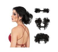 Chignon Postiches synthétiques à clipser, postiches en forme de beignet, Extensions de Chignon, cheveux bouclés et désordonnés, chouchous for femmes Postiches en chignon(Natural black)