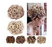 Chignon pour femme - Chignon synthétique bouclé - Vague courte et désordonnée - Extension de cheveux bouclés - Peigne à clip - Extension de queue de cheval - Postiches pour chignon pour femme (coul