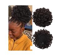 Chignon synthétique Afro Puff avec cordon de serrage, queue de cheval, tresses, chignons, postiche, extensions de cheveux à clipser for femmes noires Ponytail Extension(BLACK BROWN)