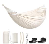Chihee Coton Hamac Grand hamac Souple Respirant Hamac de Camping Peut Supporter jusqu'à 300KG Hamac d'arbre Portable avec Barre d'écartement détachable Oreiller 2 Sangles Solides 2 mousquetons