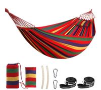Chihee Coton Hamac Grand hamac Souple Respirant Hamac de Camping Peut Supporter jusqu'à 300KG Hamac d'arbre Portable avec Barre d'écartement détachable Oreiller 2 Sangles Solides 2 mousquetons