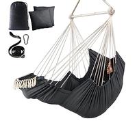 Chihee Sièges Suspendus Chaise Hamac Balançoire Suspendue Coussins de Repose-Pieds Sangle de Suspension Mousqueton Inclus,Barre d'écartement en métal Repliable Coton Doux tissé Poche latérale