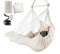 Chihee Sièges Suspendus Chaise Hamac Balançoire Suspendue Coussins de Repose-Pieds Sangle de Suspension Mousqueton Inclus,Barre d'écartement en métal Repliable Coton Doux tissé Poche latérale