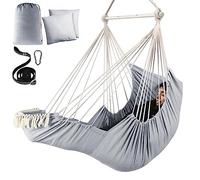 Chihee Sièges Suspendus Chaise Hamac Balançoire Suspendue Coussins de Repose-Pieds Sangle de Suspension Mousqueton Inclus,Barre d'écartement en métal Repliable Coton Doux tissé Poche latérale