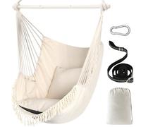 Chihee Sièges Suspendus Chaise Hamac Balançoire Suspendue Max 500 Lbs 2 Coussins Inclus Barre d'écartement en Métal avec Rainures Antidérapantes Portable Poche Latérale Grande Chaise bohémienne