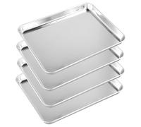 CHIHEUNG Lot de 4 petites plaques de cuisson rectangulaires en acier inoxydable pour rôtir, servir, cuisiner, gâteaux, cookies, 23,5 x 17,5 x 2,5 cm, argenté