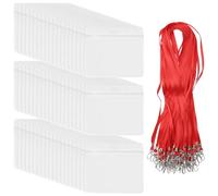 CHIHEUNG Lot de 50 porte-cartes d'identité en plastique transparent avec 50 cordons rouges, porte-badges étanches pour événements et utilisation professionnelle, 10 x 8,5 cm