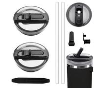 CHIHOLEN 2 Couvercle Stan-ley Cup Etanche,30Oz Stanley Cup Couvercle Remplacement,Stanley Cup Accessoires,Reusable Tumbler Accessory Avec 2 Pièces Paille et 1 Outil de Démontage Auxiliaire (2 noirs)