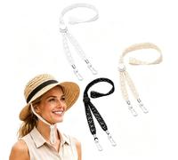 CHIHOLEN Attache Chapeau Anti Vent Set de 3 Cordon Chapeau Voyage avec Crochet pour Randonnée Pince Noir Blanc Beige