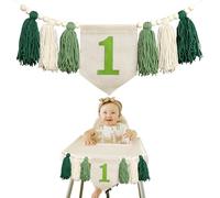 CHIHOLEN Bannière d'anniversaire pour chaise haute, décoration d'anniversaire de 1 an, décoration bohème faite à la main, guirlande vintage en lin pour filles et garçons, pour fête prénatale et douche