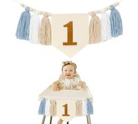 CHIHOLEN - Bannière pour le 1er anniversaire avec chaise haute, décoration pour la 1ère année, guirlande vintage en lin faite à la main, Boho pour filles et garçons, pour fête de naissance et douche